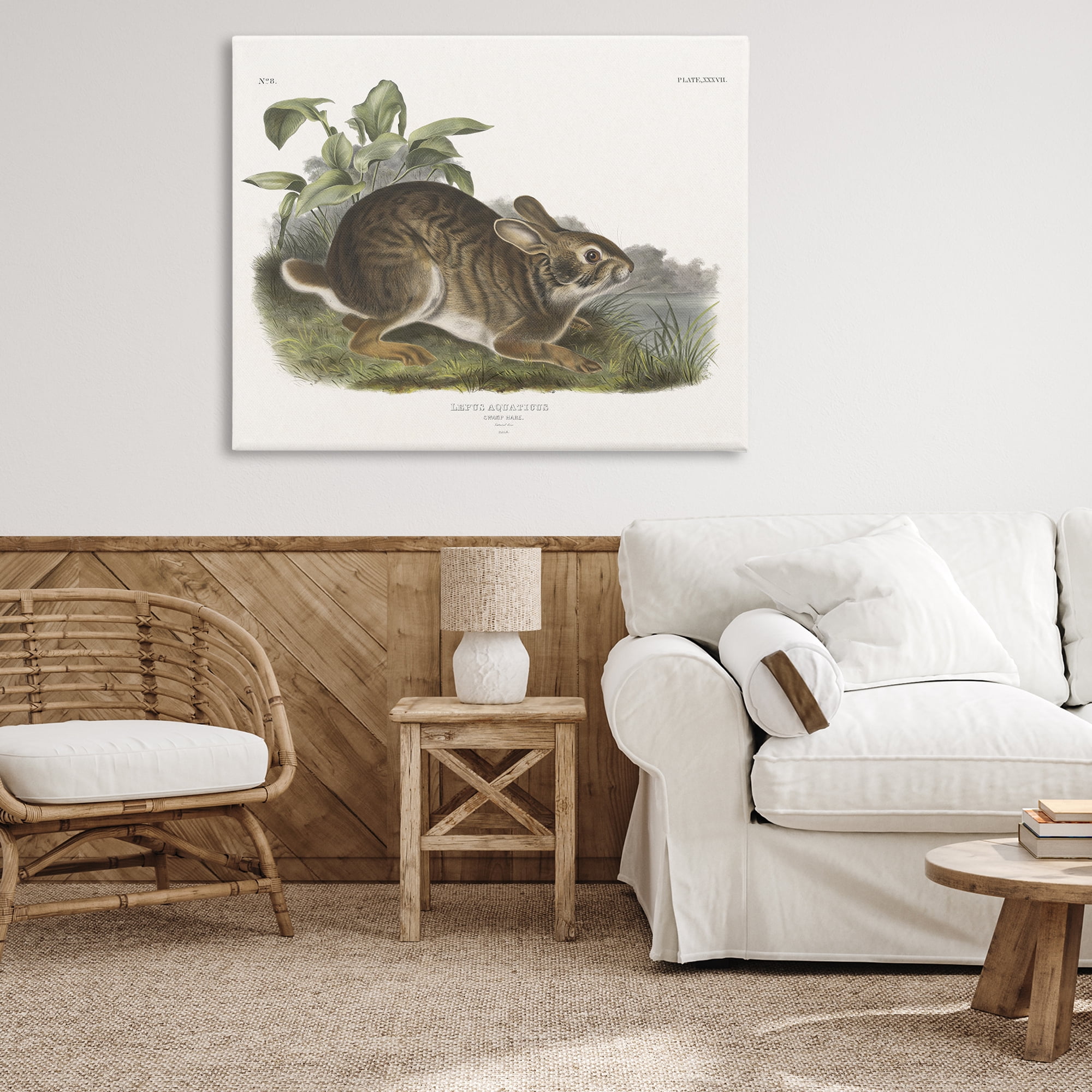 Stupell Industries Vintage Cottage Hare Animals & Insects Painting Gallery Wrapped Canvas Art Print Wall Art, 48 x 36