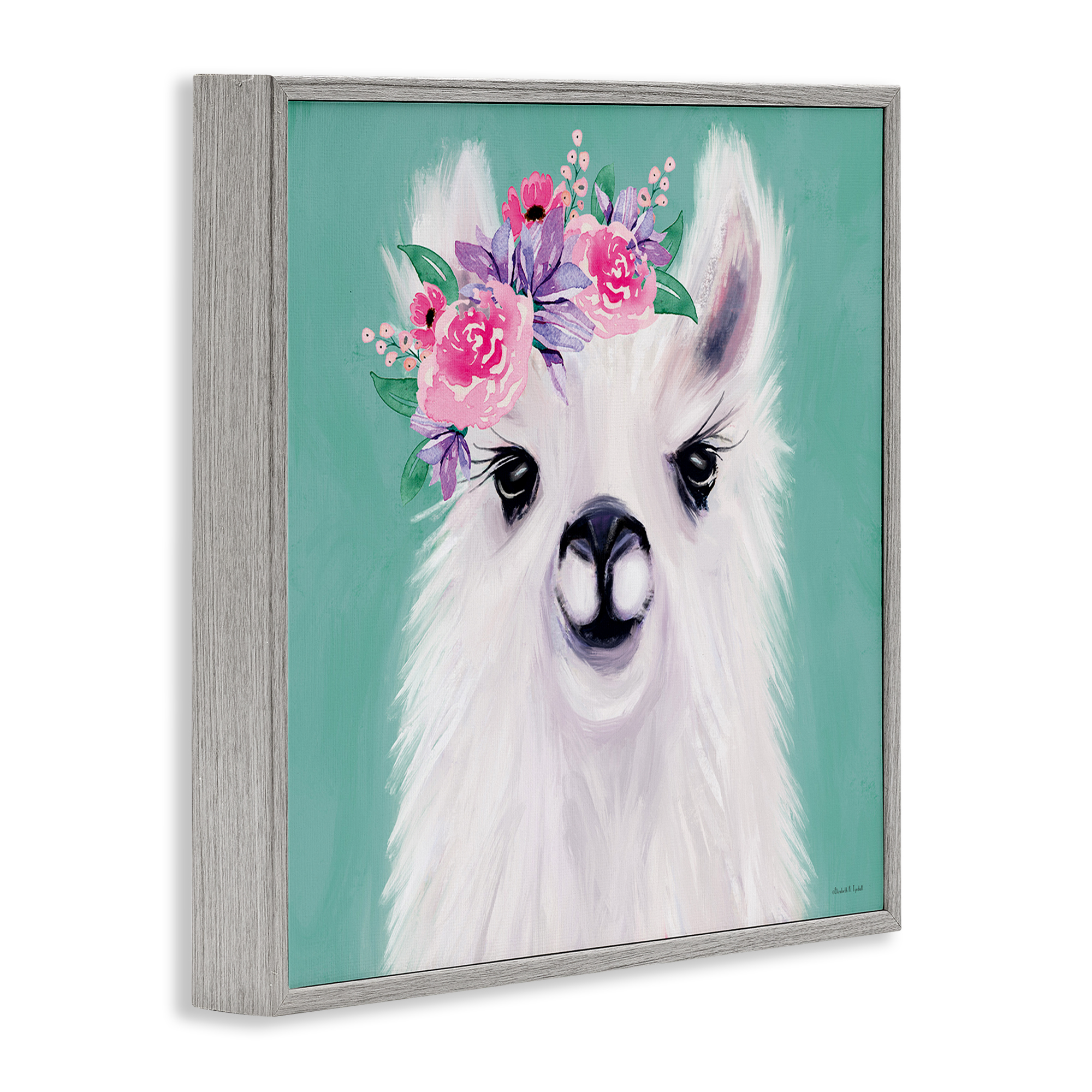 Stupell Industries Fluffy Floral Alpaca Animals & Insects Painting Gray Framed Art Print Wall Art, 17 x 17