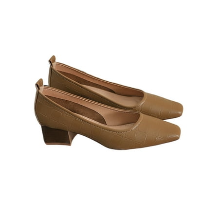 

Tenmix Ladies Casual Shoes Chunky Heeled Pump Slip On Pumps Square Toe Shoe Women s Anti-Slip Lightweight Brown 6.5