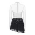 thumbnail image 4 of SiiRoh Women Sparkly Figure Skating Dresses Mock Neck Long Sleeve Mesh Splice Modern Lyrical Ballet Dancewear White M, 4 of 5