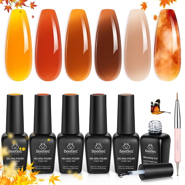 Set de esmaltes de uñas Beetles Fall Gel Amber Chic Jelly, 6 colores