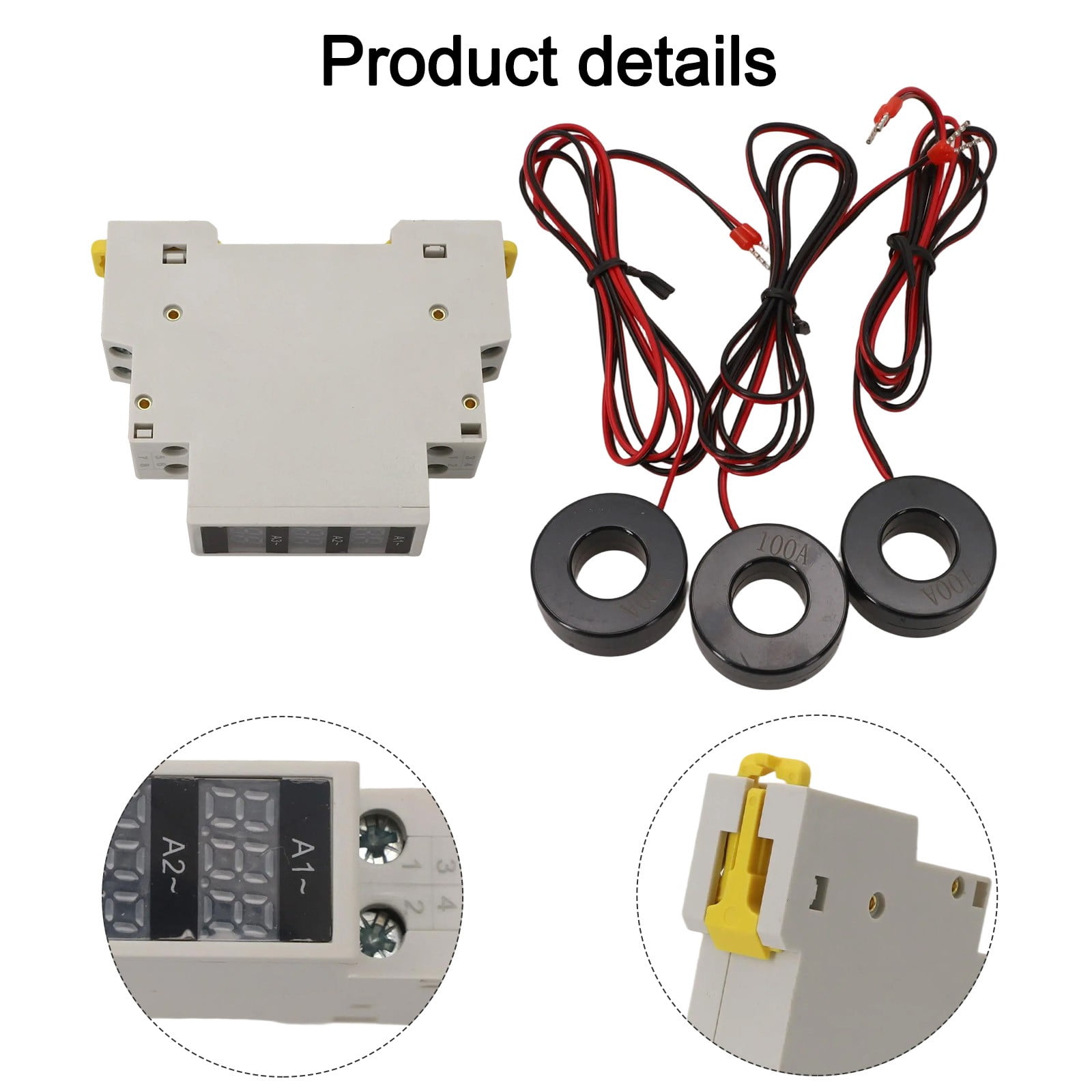 1Pcs Three Phase Modular Ampere Meter Mini Din Rail Digital Display Three-Phase Modular Current Meter Gauge Indicator