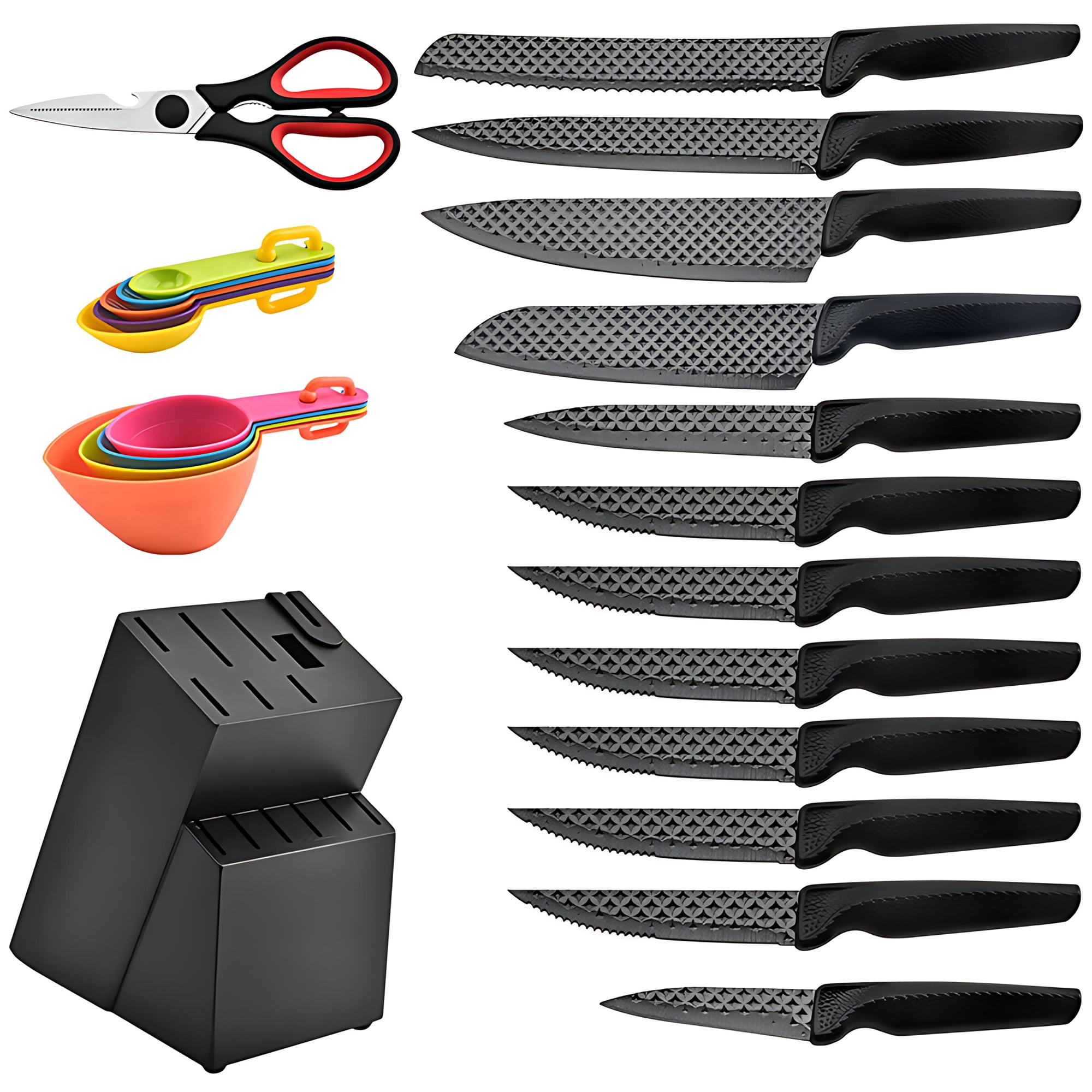 INSMART 15-Piece Kitchen Knife Set with Block,Knives Sets German Stainless Steel,Non-Stick Knives,PP Handle,Dishwasher Safe Black