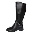 thumbnail image 6 of Rokment Black Knee High Motorcycle Riding Boots for Women Winter Fall Leather Chunky Mid Heel Wide Calf Work Tall Boots Black Size 6.5, 6 of 7