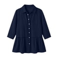 thumbnail image 5 of AKOEE Linen Button Up Shirts for Women with Lace Details 3/4 Sleeve Lapel Collar Loose Casual Summer Blouses (S, Navy), 5 of 6