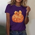 thumbnail image 5 of NuoCaiYun Summer T Shirts for Women, Casual Womens Workout Tshirt Pumpkin Print Round-Neck Pullover Short Sleeve Tops, 5 of 6