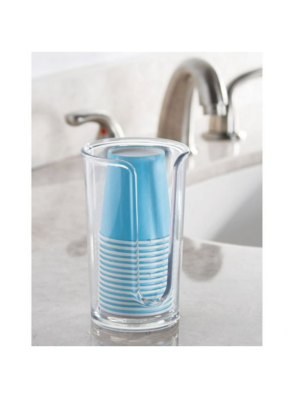 iDesign Paper & Plastic Disposable Cup Dispenser for Bathroom Countertops, The Clarity Collection  3" x 3" x 5", Clear