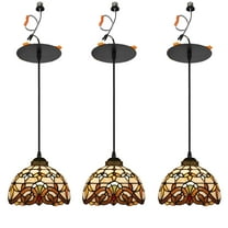KAYYELAMP 3 Lights Multi-Color Brown Glass Shade Handmade Recessed Light Conversion Kit For E26 Recessed Mount Cans Tiffany Pendant Light Ideal For Kitchen Farmhouse Home