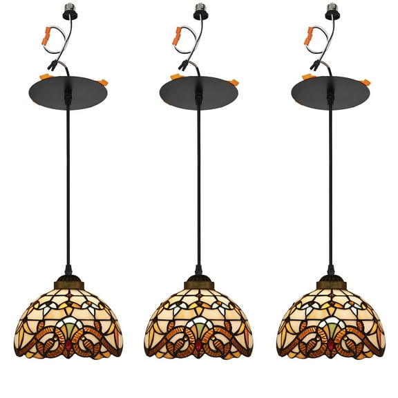 KAYYELAMP 3 Lights Multi-Color Brown Glass Shade Handmade Recessed Light Conversion Kit For E26 Recessed Mount Cans Tiffany Pendant Light Ideal For Kitchen Farmhouse Home