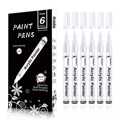Paint Pens White Marker 6 Pack,0.7mm Acrylic White Permanent Marker