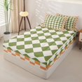 thumbnail image 2 of Erosebridal Rhombus Check Pattern Zipper Queen Comforter Set with Fitted Sheet and 2 Pillowcases,Square Border Print Zipper Bedding Set,Olive Green Orange,Reversible, 2 of 6