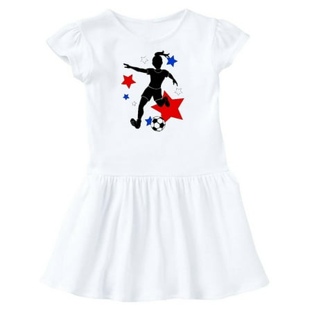 

Inktastic Girl Playing Soccer- Red White Blue Stars Gift Toddler Girl Dress