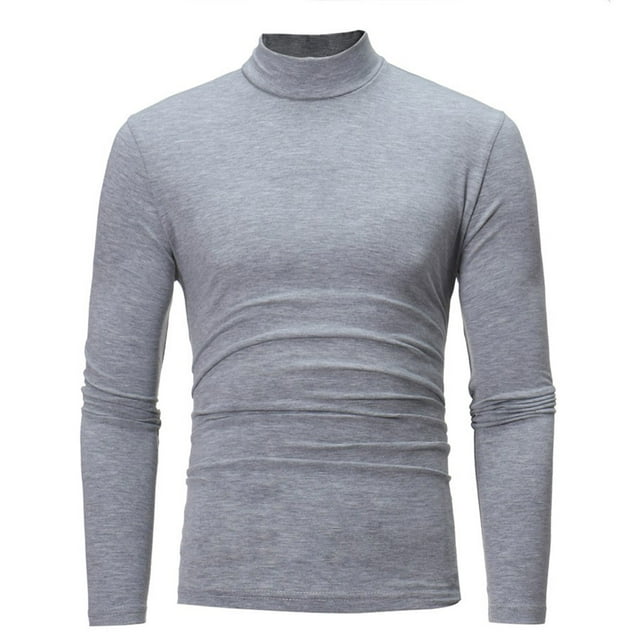 DPTALR Men Solid Medium High Collar Casual Pullover T-shirt Bottoming Shirt