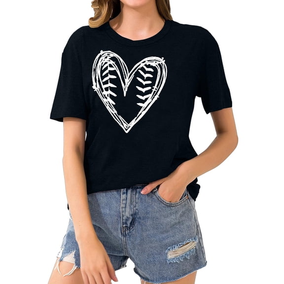 Giftesty Blouses for Women Dressy Casual Women's Baseball Sport Printed T-shirt with Round Neck and Short Sleeved Top