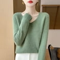 thumbnail image 4 of Breezora Women's Pure Wool V Neck Pullover Sweater Thermal Knit Base Layer for Cold Weather Casual Outfits XL Size Mint Green, 4 of 4
