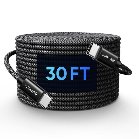 30 Ft USB C to USB C Cable 60W, Extra Long Type C to Type C Fast Charging (NO DATA TRANSFER) Nylon Braided USBC to USBC Charger Cord for iPhone 16/15/Samsung Galaxy/Moto/Tablet/Switch and More, Black