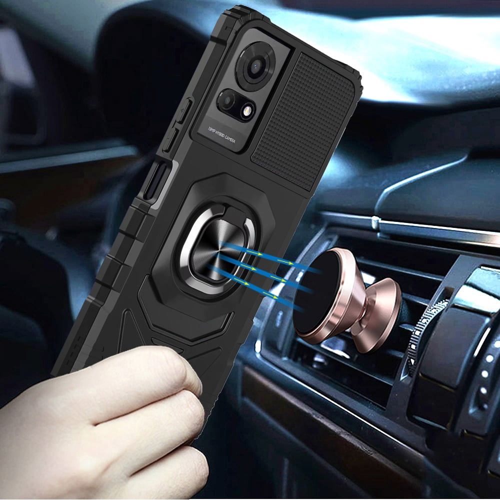 For TCL K24 Hybrid Dual Layer with 360° Rotate Magnetic Ring Stand Holder Kickstand TPU Rugged PC Shockproof Cover ,Xpm Phone Case [ Black ]