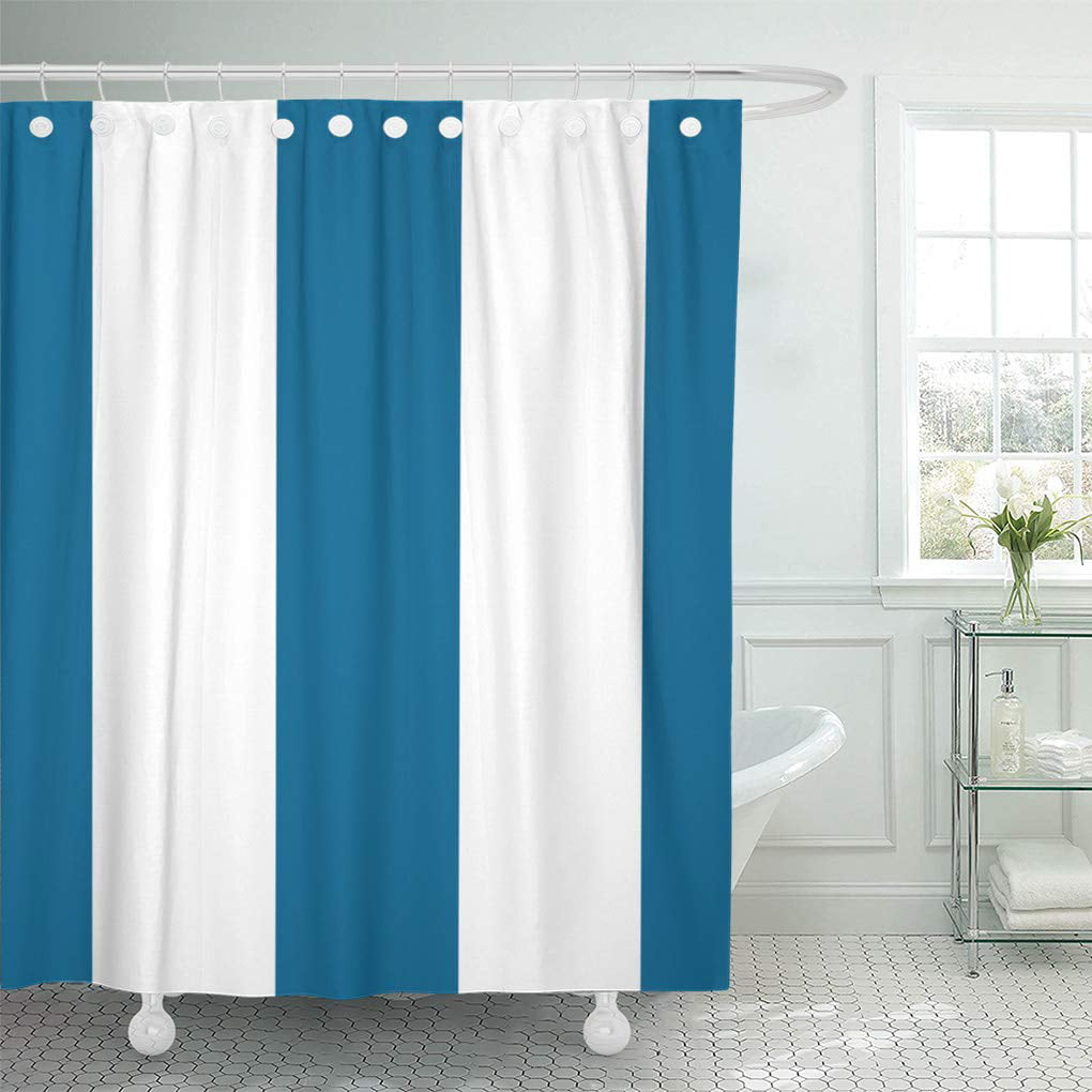 CYNLON Striped Peacock Blue and White XL Stripes Pattern Girly Bathroom Decor Bath Shower