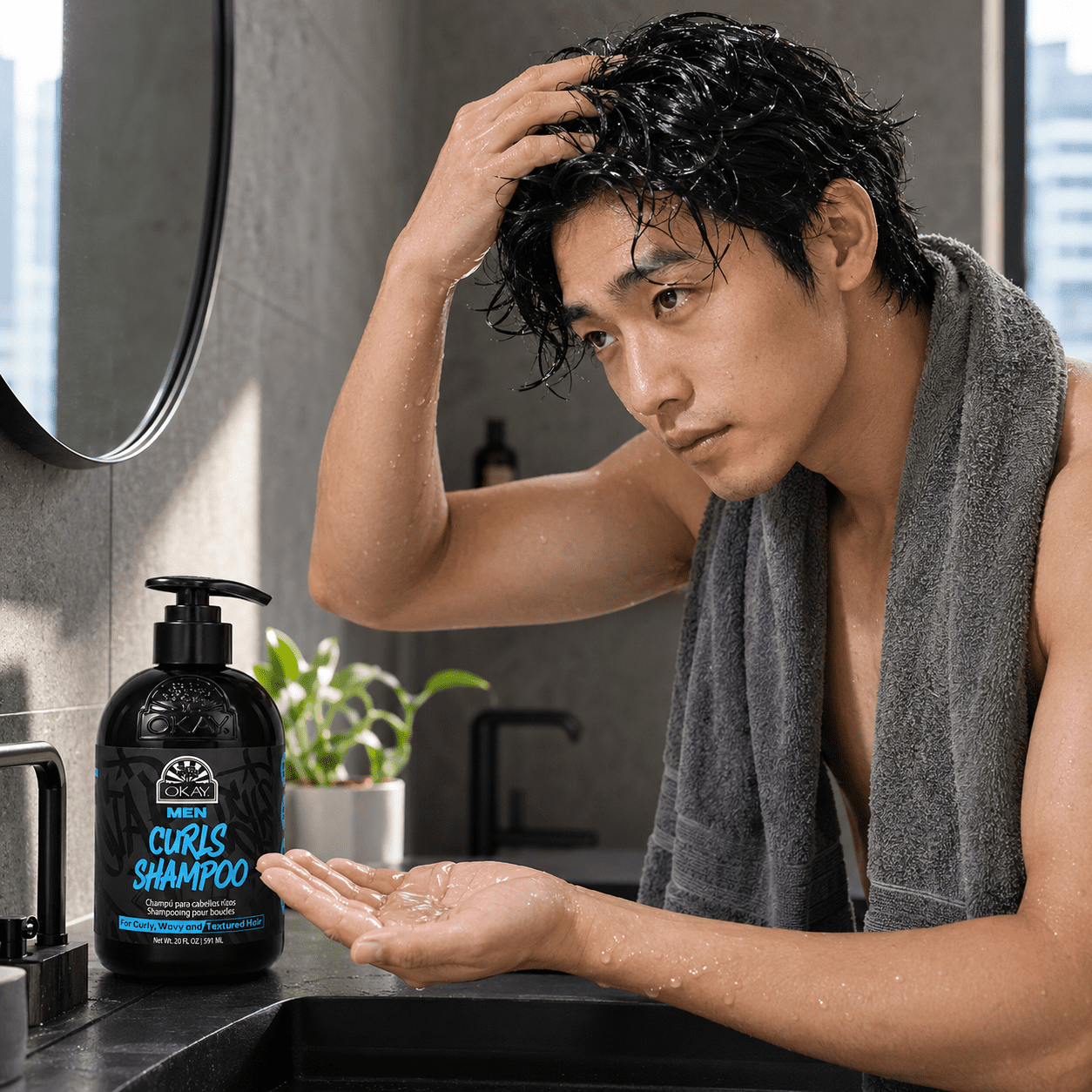OKAY Men's Curly Hair Shampoo, Moisturizing Shampoo for Defined, Frizz-Free Curls, 20 fl oz
