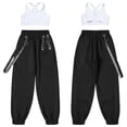 thumbnail image 5 of Sinleey Girls Hip Hop Dance Outfits Crop Tops with Chain Sweatpants Set Street Dance Outfits Active White 10, 5 of 7