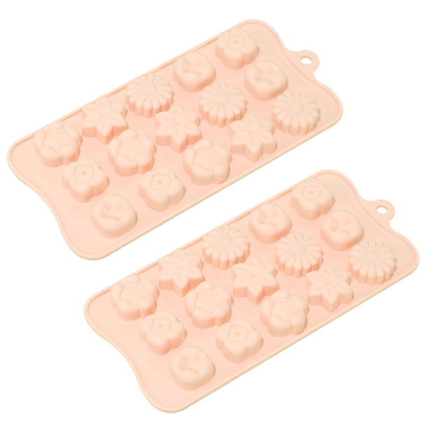 Juego de moldes para dulces de chocolate en forma de flor, combinación de rosas y flores en forma de corazón, bandeja de hielo con molde para hornear de silicona de 15 cavidades.