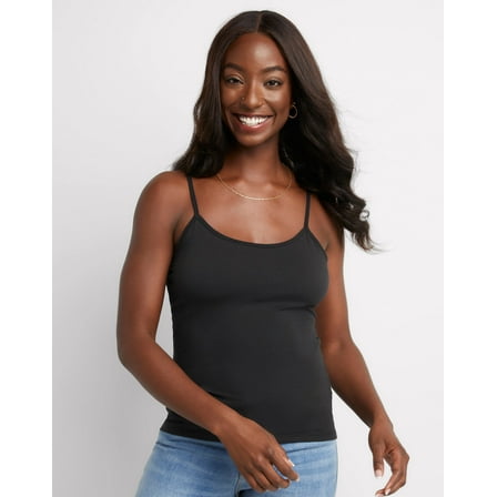 Hanes Women's Stretch Cami with Built-In Shelf Bra Black 2XL