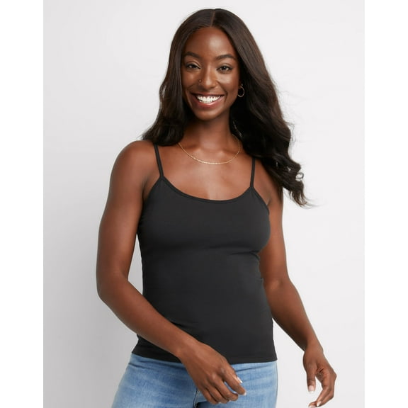Hanes Women's Stretch Cami with Built-In Shelf Bra Black L