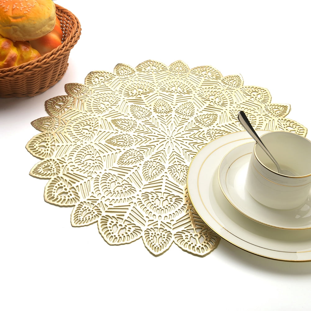 UDIYO 4Pcs Pressed Vinyl Metallic Placemats, Round Wedding Dining Table