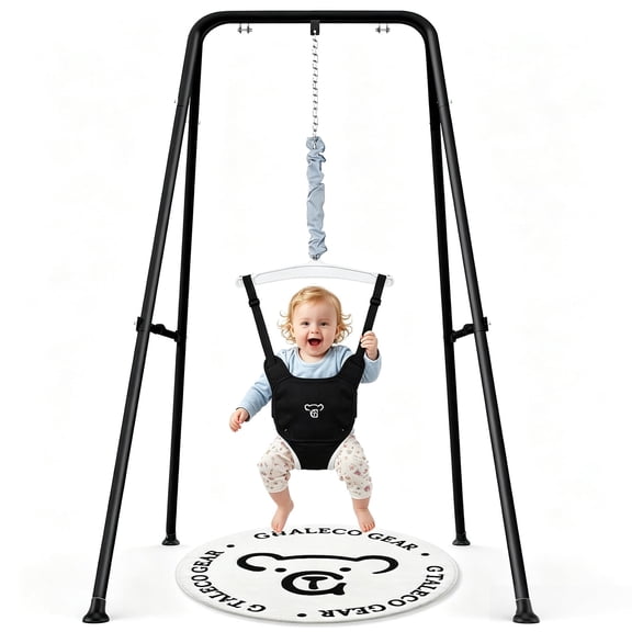 Baby Jumper with Stand, Indoor/Outdoor Baby Exerciser & Bouncer with Felt Padding, Black