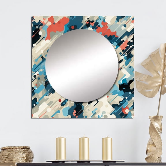Designart "Cyber Techno Concealment" Abstract Blue Large Square Mirror - Square Bedroom Mirror Printed Wall Decor - Modern Square Printed Wall Mirror Art