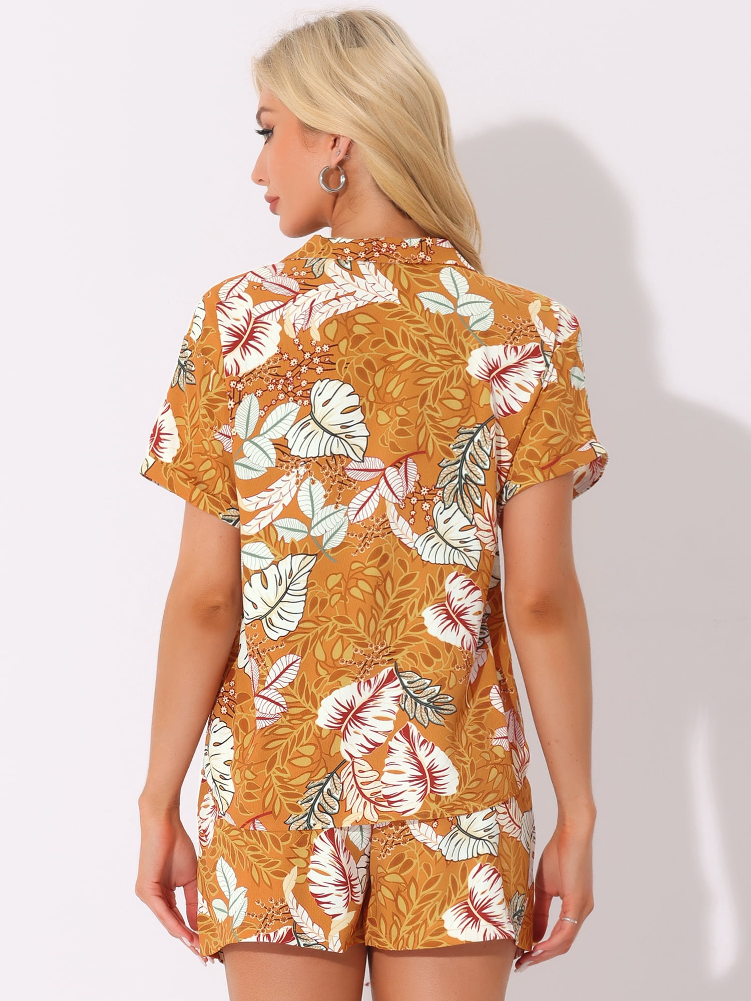 DARING DIVA Women's Tropical Summer Button Down Sets XL Orange