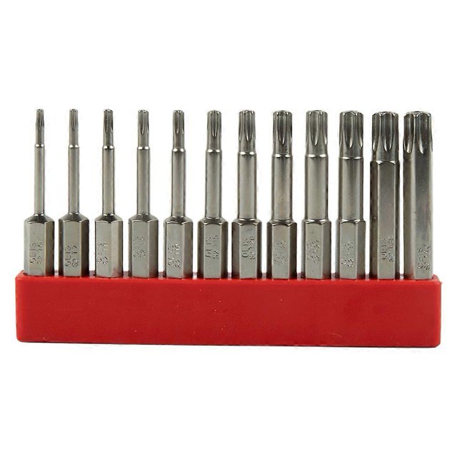 12pcs/set 50mm/75mm/100mm 1/4 Hex Shank Magnetic Star Torx Screwdriver Bit T40 With Hole For Exact Screw Unscrew Tools