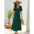 thumbnail image 5 of Boho Dot Summer Maxi Dresses for Women Wrap V Neck Short Sleeve Long Flowy Church Wedding Guest Dress Green M, 5 of 9
