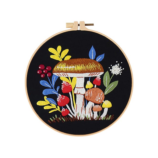 BeesClover 20cm DIY Embroidery Kits With 10 Mushroom Patterns Starter Cross Stitch Kit DIY Needlepoint Kits Women Hobbies For Beginners