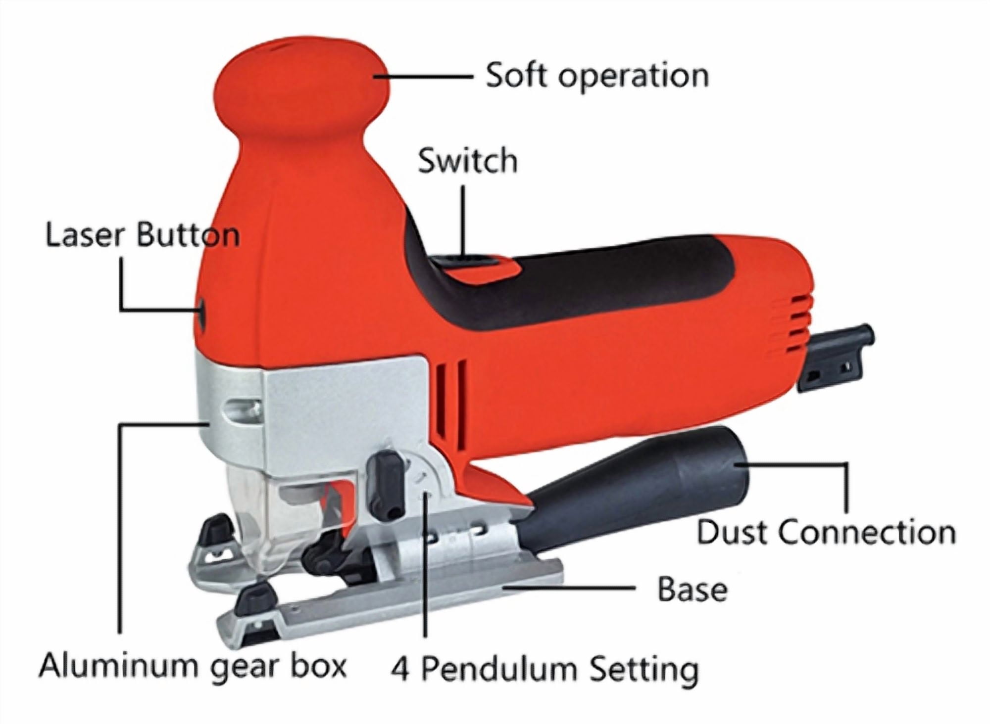 Electric Jig Saw, 3A 240V 3.15" Wood Cutting and 10mm Steel, Variable Speed ​​0-3000rpm 710W Cordless Orbital Jigsaw