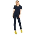 thumbnail image 4 of Mediclo Women's Medical Scrub Top - Sal Essential Eco Friendly Sustainable FYSEL Fabric V-Neck Chest Pocket Shirt Workwear Navy FT3085RNAV08 L, 4 of 7