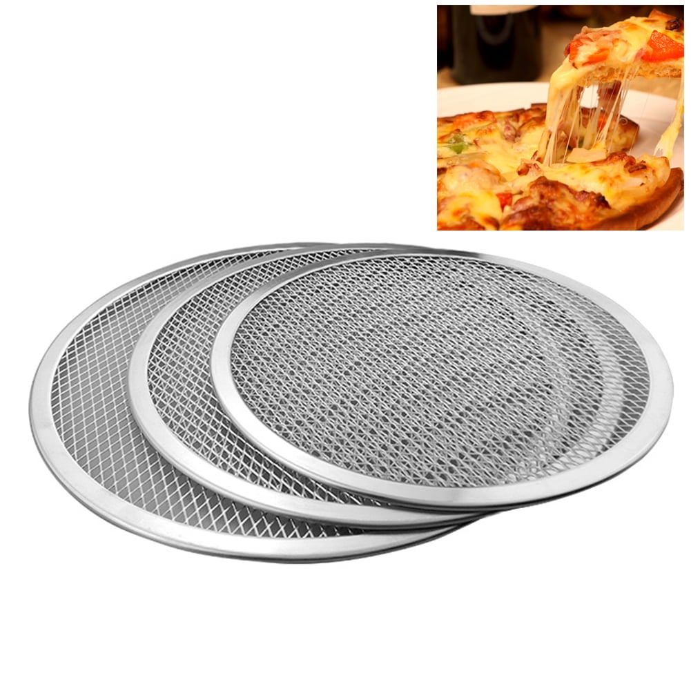 Round Mesh Pizza Tray Aluminium Baking Cooking Oven Cripser Pan with Lifter 