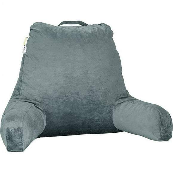 Memory Shredded Foam Reading Bed Rest Pillow, Sitting Up Support Lumbar Backrest Cushion with Velour Cover and Fabric Handle, 18x15 inch
