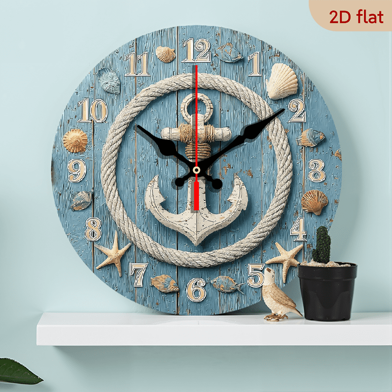 2 D Flat 1 pc 10 Inch Round Wooden Wall Clock Silent Battery Operated Ocean Theme with Seashells photo 2 D Flat 1 pc 10 Inch Round Wooden Wall Clock Silent Battery Operated Ocean Theme with Seashells