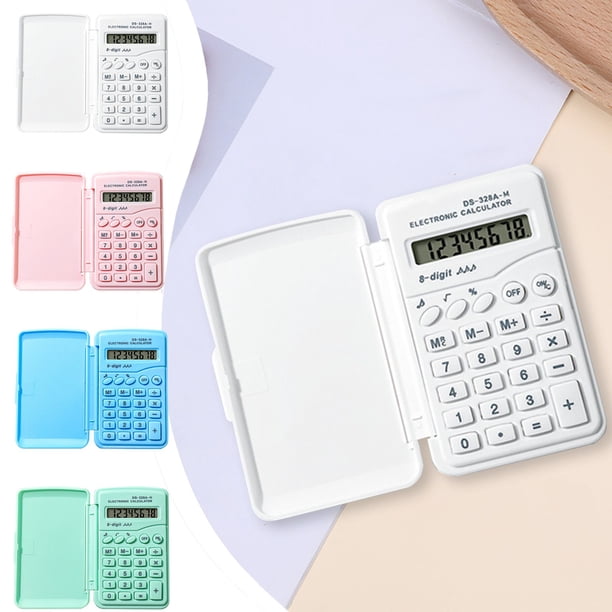 Calculadora Mini de 8 Dígitos con Tapa Abatible | Funciones Básicas | Alimentada por Batería | Portátil | 4 Colores | Plástico Ligero | Compacta 3.9x2.4 in | M+, MR, LCD | Oficina y Viaje