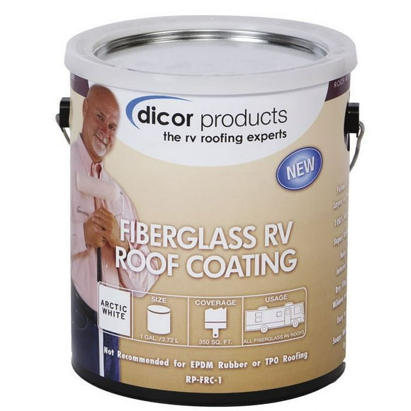 Dicor Corp. Roof Coating RP-FRC-1 Use To Protect And Beautify Previously Coated RV Roofs; Fiberglass Coat; 350 Square Feet; Non Insulating; White; 1 Gallon Can; Single