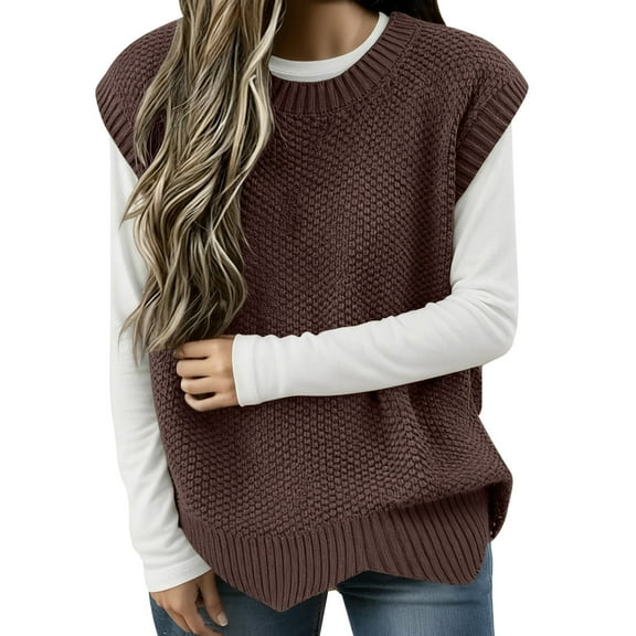 Knit Vest Oversized Round Neck Pullover Sleeveless Lightweight Layering Piece For Women Autumn Winter Casual Wear