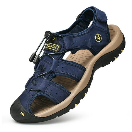 Mildsown Men s Summer Beach Sandals Leather Hollow Out Closed Toe Shoes