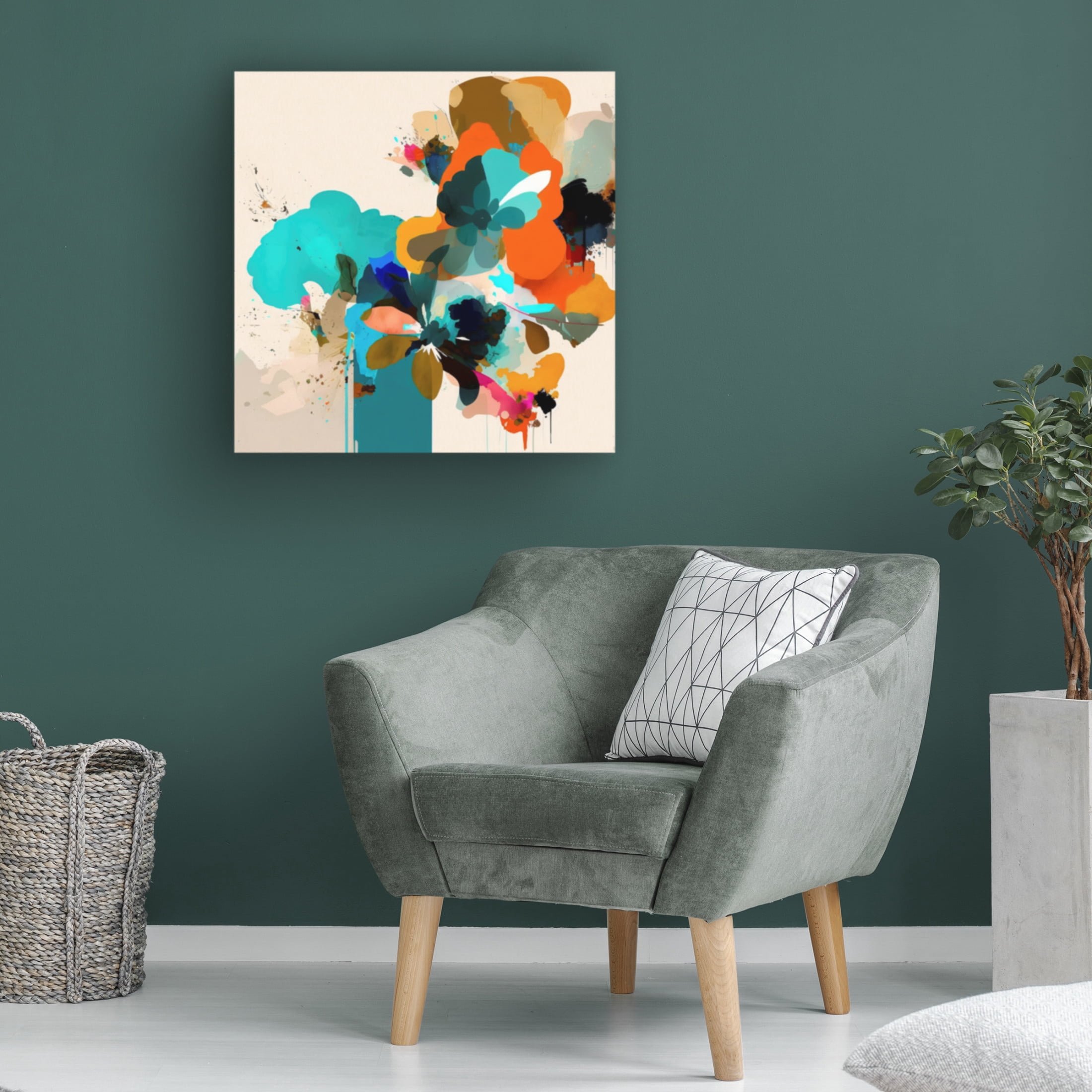 Canvas Wall Art - Ray Heere 'Oil Painting Expressive Flowers Blue 15' Wall Art for Living Room, Bedroom, or Office Décor by Trademark Fine Art - 14 x 14 Inches