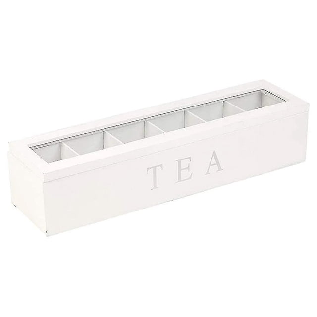 Caja de madera para guardar té, estilo retro, 6 compartimentos para bolsitas de té, paquetes de azúcar, contenedor de almacenamiento para el hogar con decoración de iluminación transparente