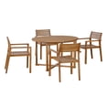 thumbnail image 5 of Harper & Bright Designs Outdoor Dining Set for 4, Garden Acacia Wood Round Table with Slatted Design and 4 Chairs, 5 Pieces Patio Dining Table Set, Natural, 5 of 15