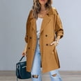 thumbnail image 3 of BAETEUY Fall Spring Women Windbreaker Turn-down Collar Notch Collar Double-breasted Loose Overcoat Mid Length Solid Color OL Commuting Coat, 3 of 7