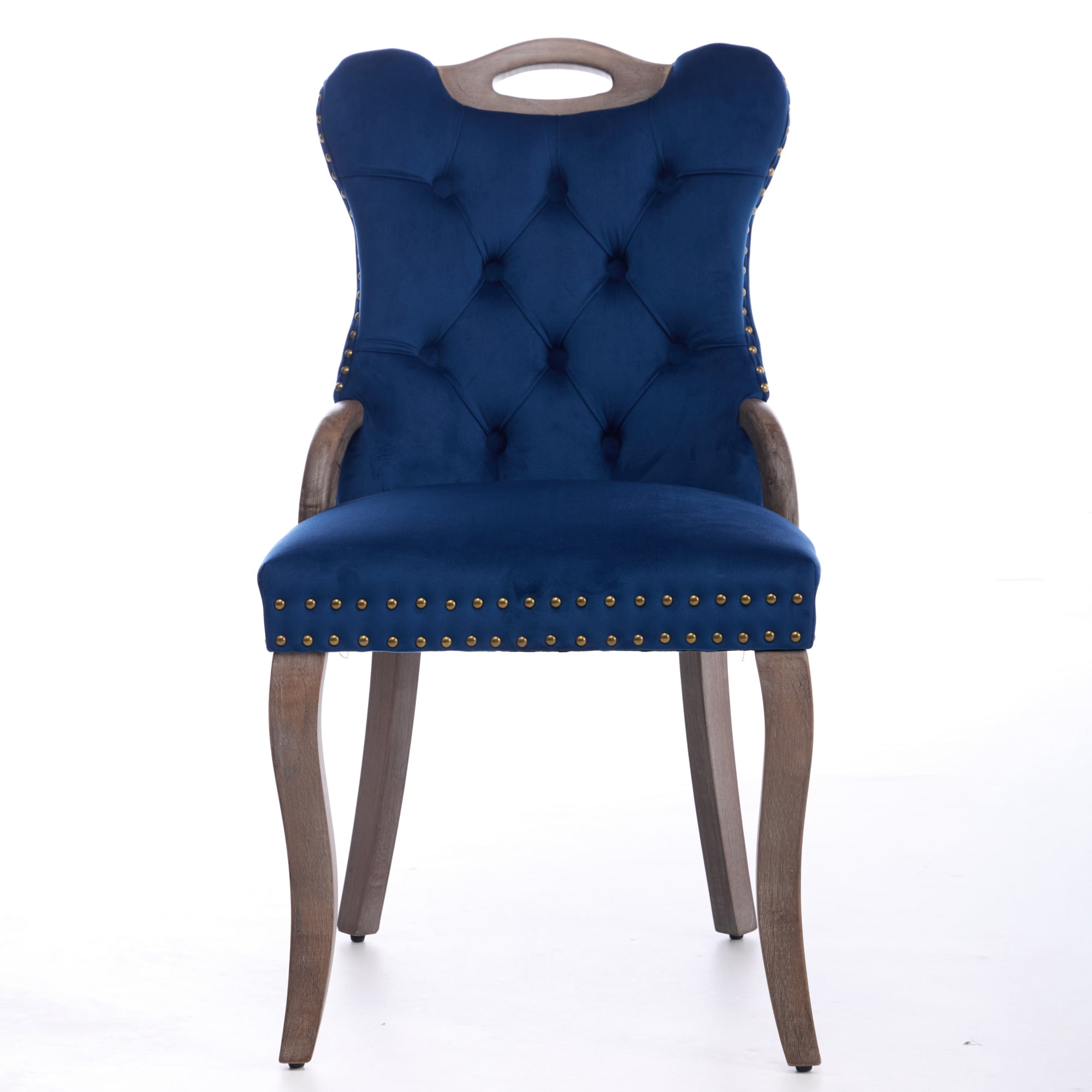 Garitin Dining Chair Set of 2 and Velvet Upholstered Arm Chairs, Button Tufted Back with Nailhead Trim and Solid Wood Legs for Dining Room, Blue