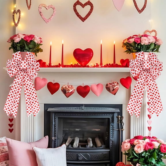 Valentine's Day Red Heart Bow Decoration, Large Romantic Butterfly Knot Gift for Anniversaries and Weddings, Durable Festive Home Decor Ornament for Door and Wall