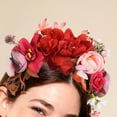 thumbnail image 2 of Diadema de flores de imitación, diadema con corona de flores para mujeres y niñas, fotos de cumpleaños Rojo, 2 of 5